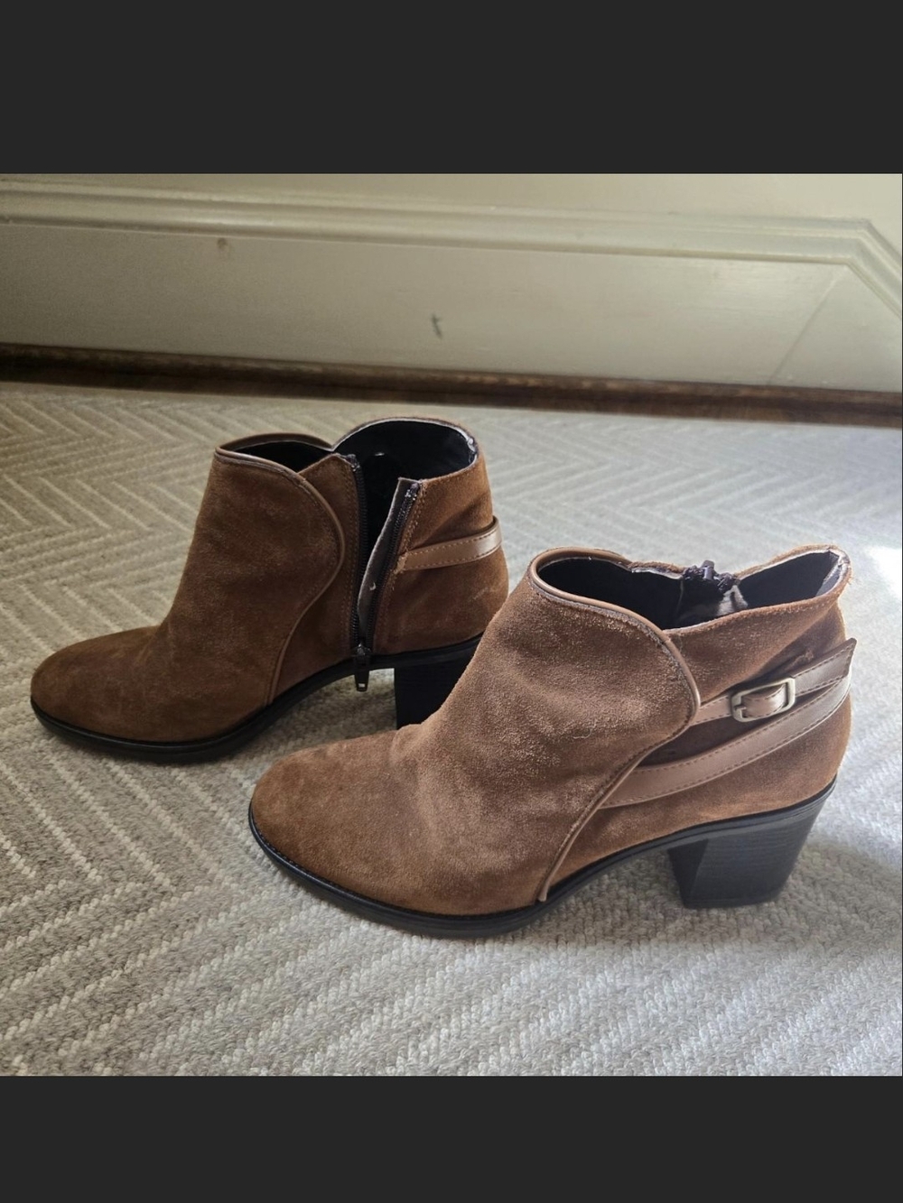 Cordani Chestnut Suede Ankle Booties with Buckle Strap